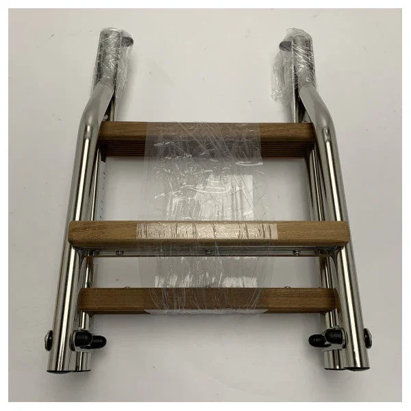 Nautinox 2048/1 3-step stainless steel folding bathing ladder with teak steps Haute Qualité