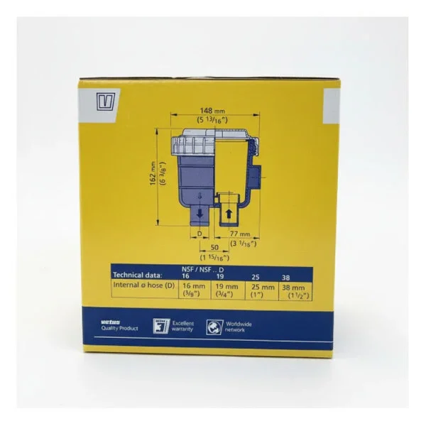 Vetus NSF25 No-Smell Filter for Black Water Tank 25 mm Hose Nouvelle Collection