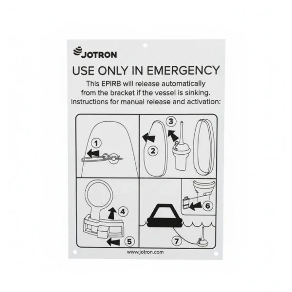 Jotron Tron 60S EPIRB Instruction Label - Part 87049 - Marine Safety Accessory Populaire