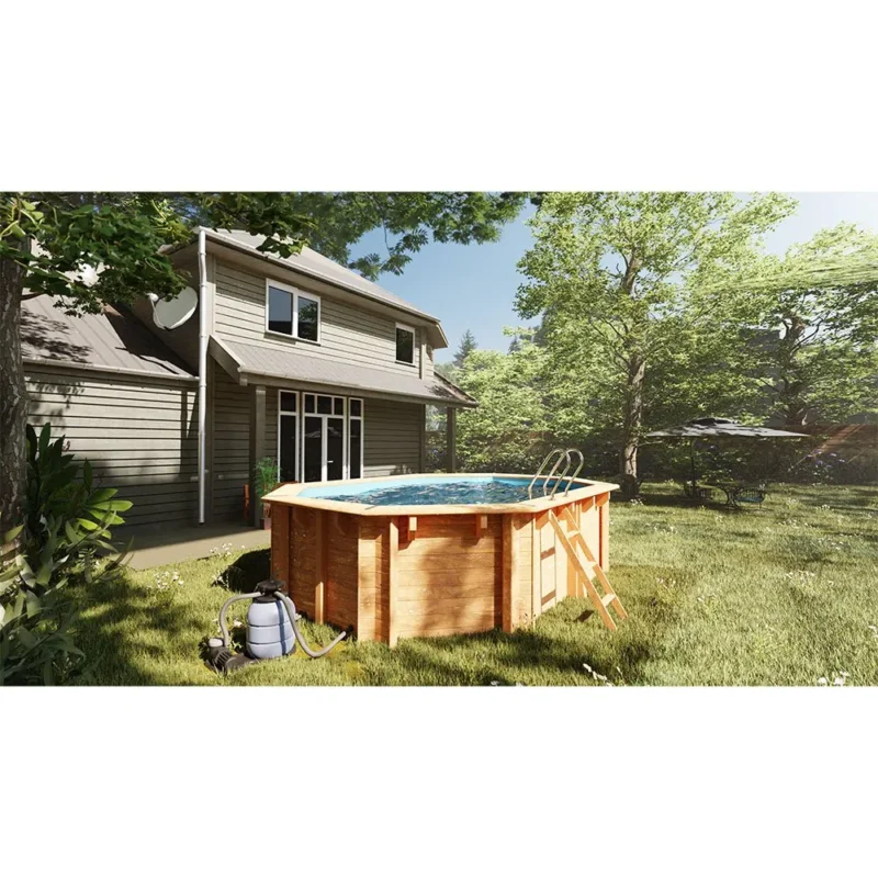 Dernier Modèle Gre Revêtement de piscine en bois Canelle 2 Oval Reconditionné