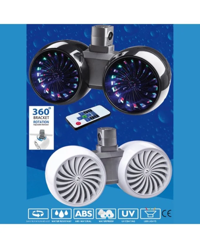 Commande En Gros Double haut-parleur WAKETOWER - la paire - 2 x 200 W - blanc - avec LED mulicolore