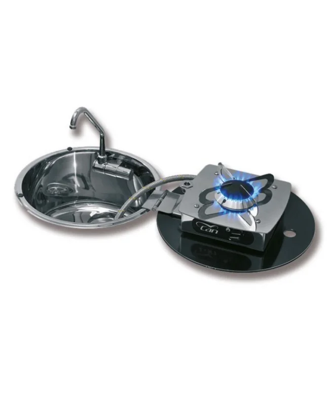 Evier rond avec plaque de cuisson escamotable Expédition Rapide